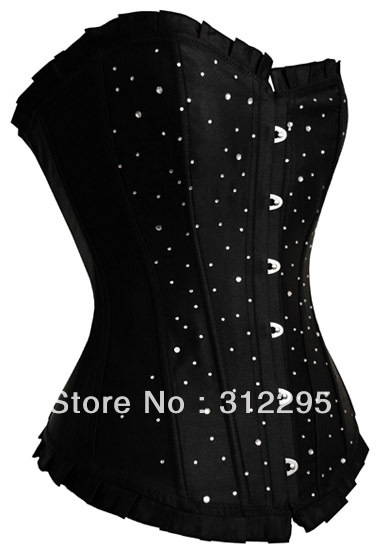 Wholesale Mix Colors S,M,L,XL 5pcs/lot Classic Shining Dots Black Sexy Corsets With Thong