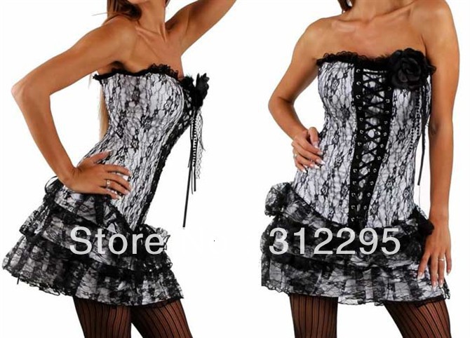 Wholesale Mix Colors S,M,L,XL 5pcs/lot Fashion Flower White Sexy Corsets Suit With Skirt