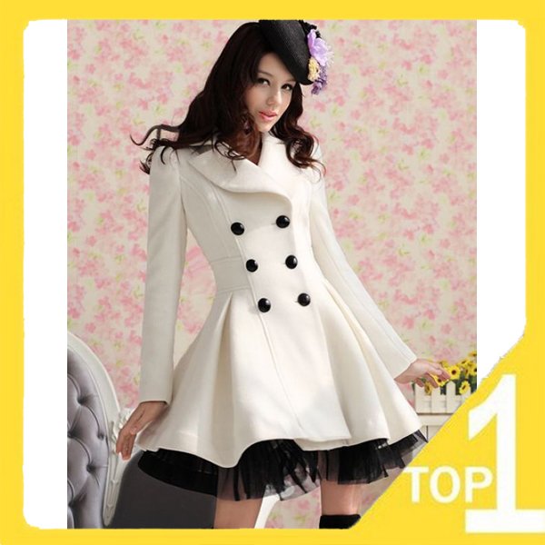 Wholesale New 2012 Slim Casual Women's Wool cashmere Coats double breasted trench Fashion Style