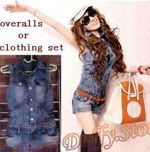 Wholesale New Arrival women denim jumpsuits/romper lady sleeveless vest+shorts clothing set women detached overalls lady jeans