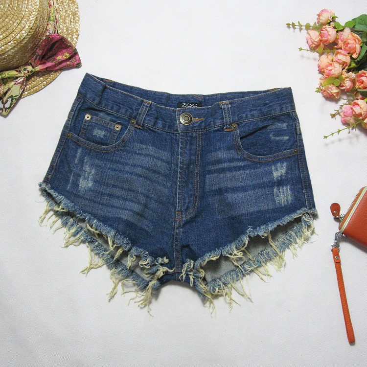 Wholesale New Design Fashion WOMEN'S High Waist Burr Ripped  Denim Shorts High Quality Free Shipping