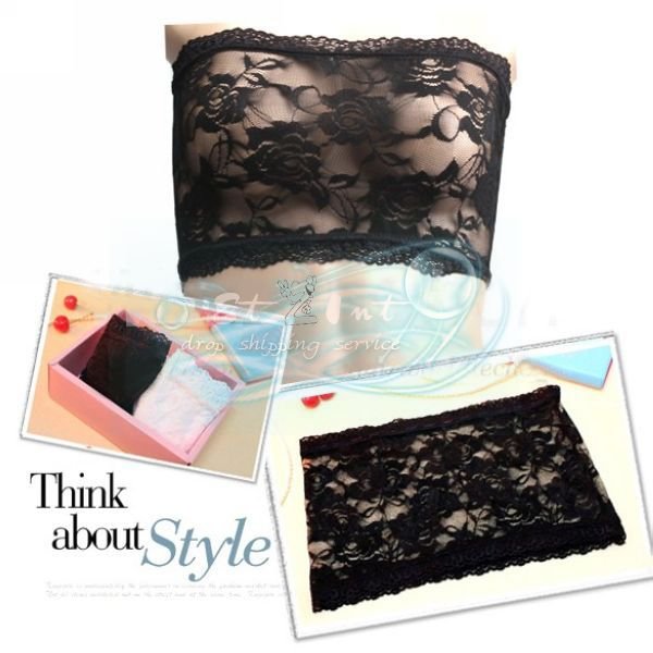 Wholesale New Fashion Sexy Lace Boob Strapless Tube Top Lingerie Bandeau Bra Black