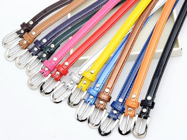 wholesale New Fashion Women's Cute Nice Candy color PU leather Thin Belt female waist decoration 11 colors