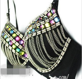 WHOLESALE NEW SEXY WOMEN'S SEQUINS METAL TASSEL RIVETS PUSH UP BRA UNDERWEAR