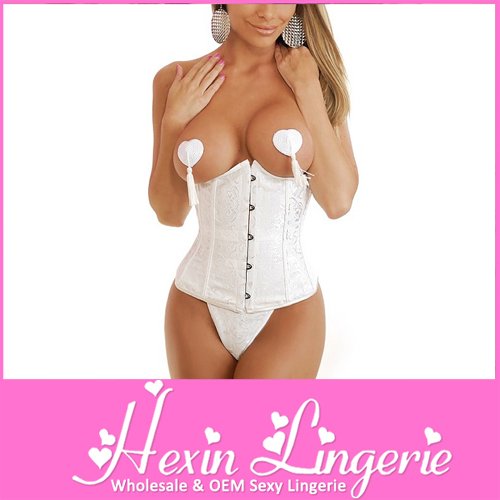 Wholesale Plus Size White Brocade Curved Top Waist Corset 4024W Size XS S M L XL 2XL 3XL 4XL 5XL 6XL