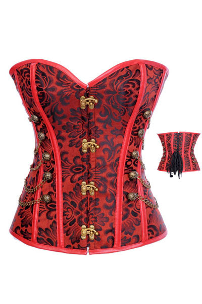 Wholesale Price! Sexy Floral Red Bustiers Button Design sexy Overbust Corset LB4493