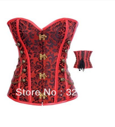 Wholesale Price Sexy Floral Red Button Design Overbust Corset LB4493 Size S M L XL