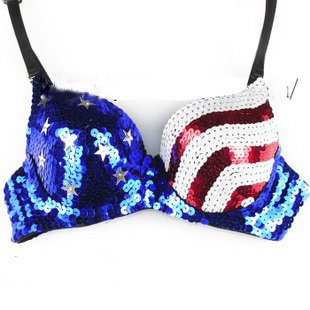 wholesale price V016 Hand Make Women USA FLAG sequin Bra Metallic Punk Disco Dance Bra FREE SHIPPING