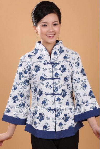 wholesale purvey fangle handwork Chinese Women's Linen Three-Quarter Sleeve jacket shirt SIZE S/M/L/XL/XXL/XXXL"WNS 2218-2"