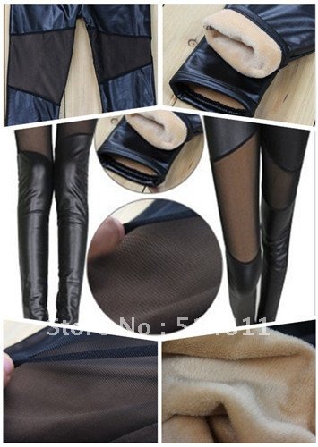 Wholesale & retail 2013 fashion winter warm women PU Leather Sexy Faux meat color legging Pants Free Shipping