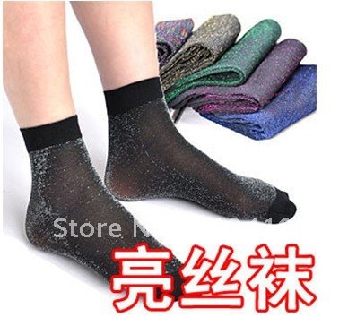 Wholesale retail fashion silver shiny silk women health sock  stocking thin  sexy  restore ancient ways transparent