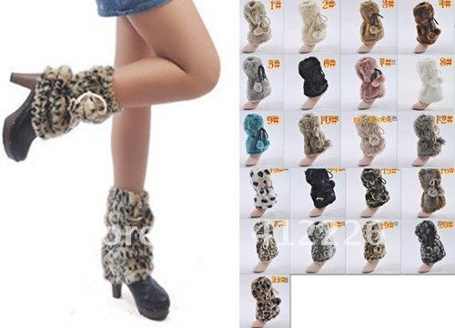 Wholesale & retail Fashion women Winter Faux Fur Leg Warmer 26cm  / ladies Boots Cover /  ball designer ankle socks 20 Color