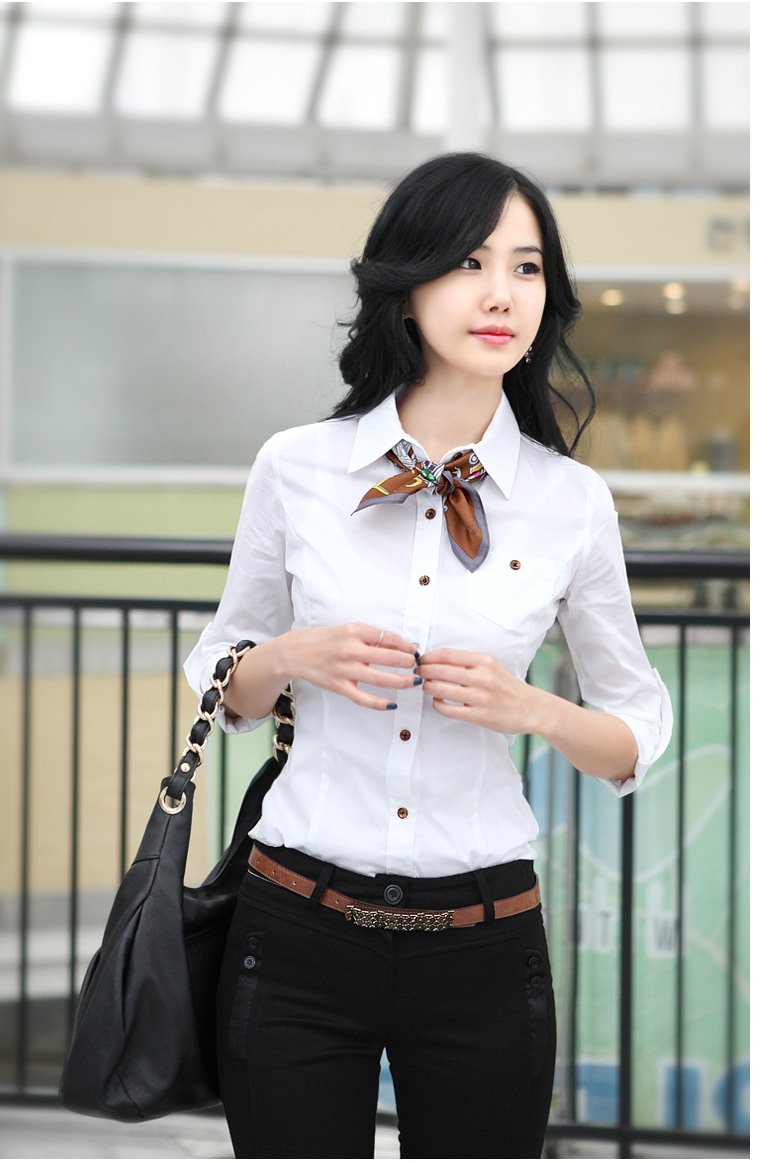 Wholesale/ Retail  Free Shipping 2012 New Korean  Simple Fashion slim blouses/shirts women black/white W104LK