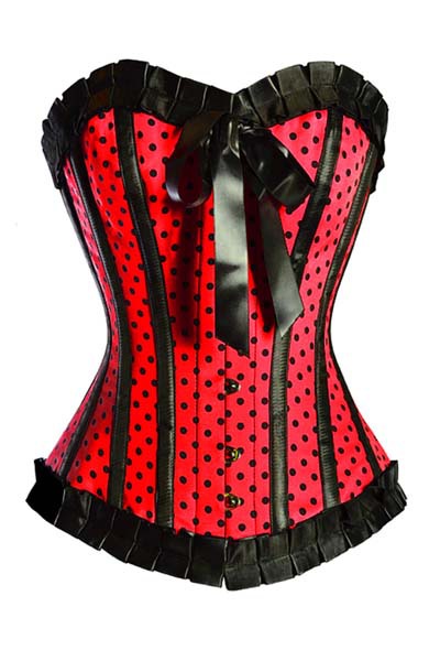 Wholesale/Retail Free ShippingRed 2PC Dot Red & Black Corset With Satin Bows LB4334 Size S M L XL