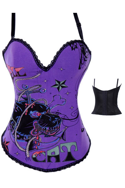 Wholesale/Retail FreeShipping Hot Sale Print Pattern Lion Purple Corset Top-LB4575 Size S M L XL 2XL