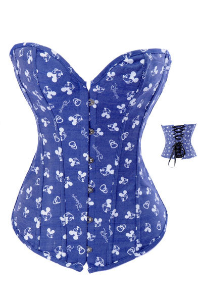 Wholesale/Retail FreeShipping Wholesale Sexy Print Mickey Mouse Blue Denim Corset With Cup LB4477 Size S M L XL