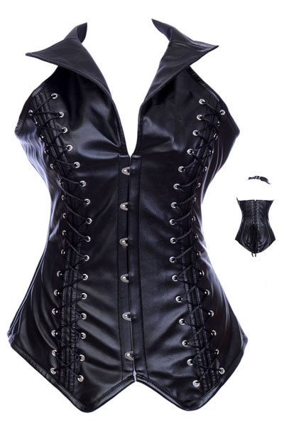 Wholesale/Retail FreeShippingHot Sexy Punk Style Leather Steel Boned Neck Cool Corset LB4479 Size S M L XL