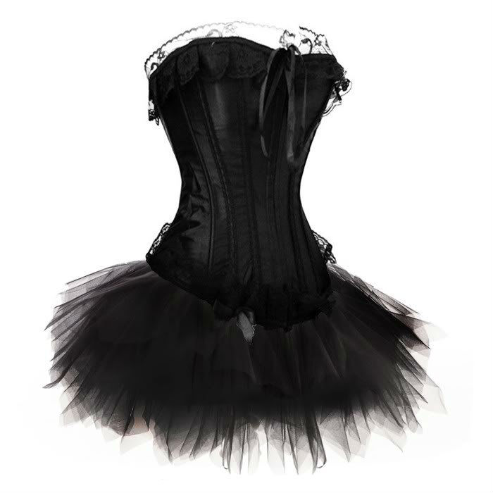 wholesale retail sexy lingerie black bustier &corset dress lace up boned overbust corset +G-string+ tutu dress size S-2XL