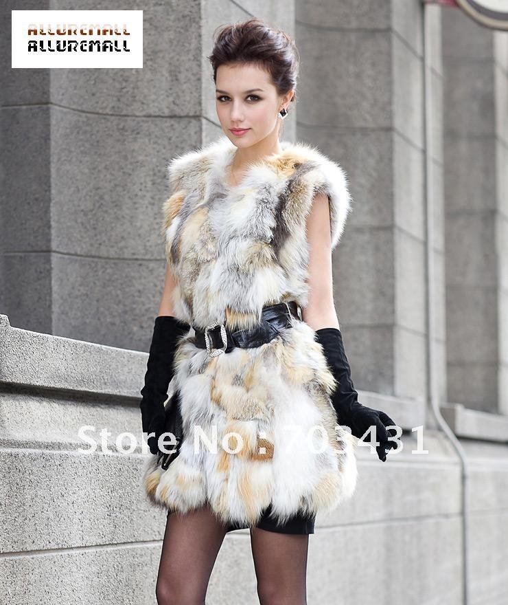 Wholesale/retail women fur coats,Long style 100% real fox fur vest,Popular fur vest with belt coats,free shipping,ID:Lj2021