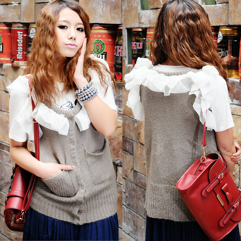 Wholesale Ruffle grey woven vest all-match coat