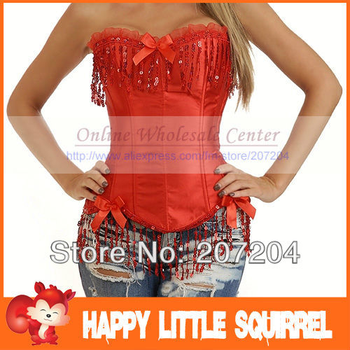 Wholesale Sexy Fashion Red Ladies for  Womens lace up overbust corsets bustier + G string top lingerie uniform clothing Hot