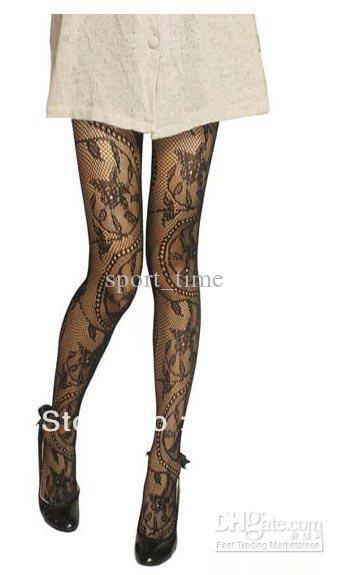 Wholesale - Sexy Leggings Pantyhose Tights Womens Hosiery Tatoo Vintage Flower Unique Stockings Black Hot Sale