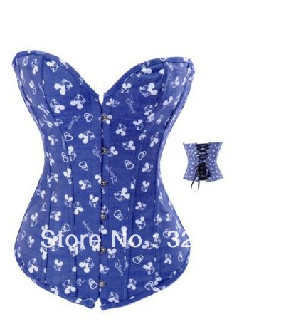 Wholesale Sexy Print Mickey Mouse Blue Denim Corset With Cup LB4477 Size S M L XL