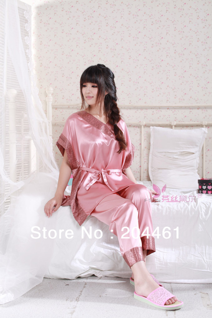 wholesale  silk pajamas suit grey/ pink (5 suits per lot)