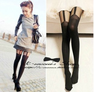 Wholesale spring 2013 NEW 1/pcs The fake lace suspenders pantyhose elegance sexy women stocks black&complexion