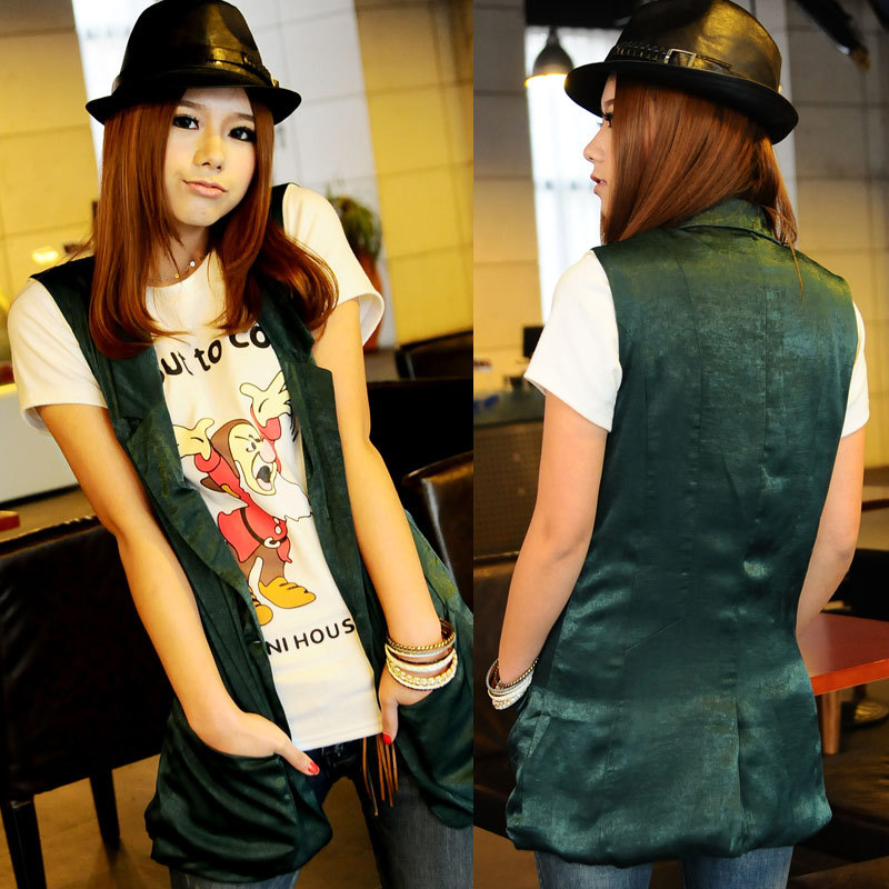 Wholesale Spring and summer personality all-match vintage green elegant long design vest