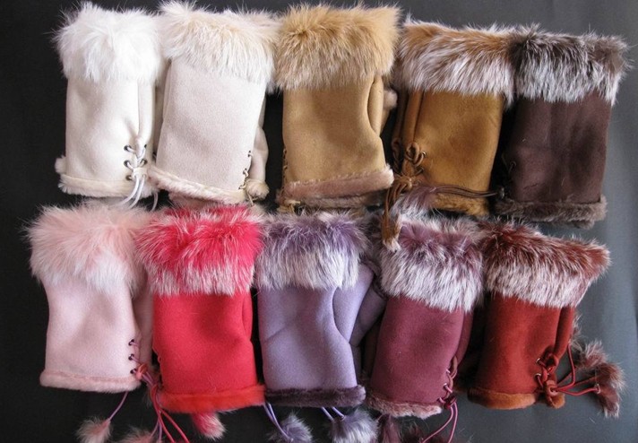 Wholesale Suede Fabric Thermal Rabbit Fur Semi-finger Gloves Gigh Quality Women Fashion Leather Fur Gloves