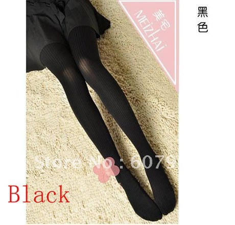 Wholesale  thickening vertical stripes thin leg pantyhose, black pantyhose / # 0142