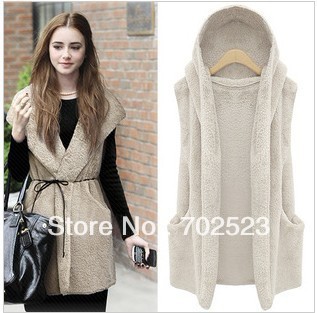 Wholesale - Winter Women's lamb cotton vest hooded long coat