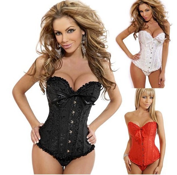 Wholesale Women Corsets Tops Bra Sexy Lingerie Strapless Printing Satin Corset Bustier G-string Included