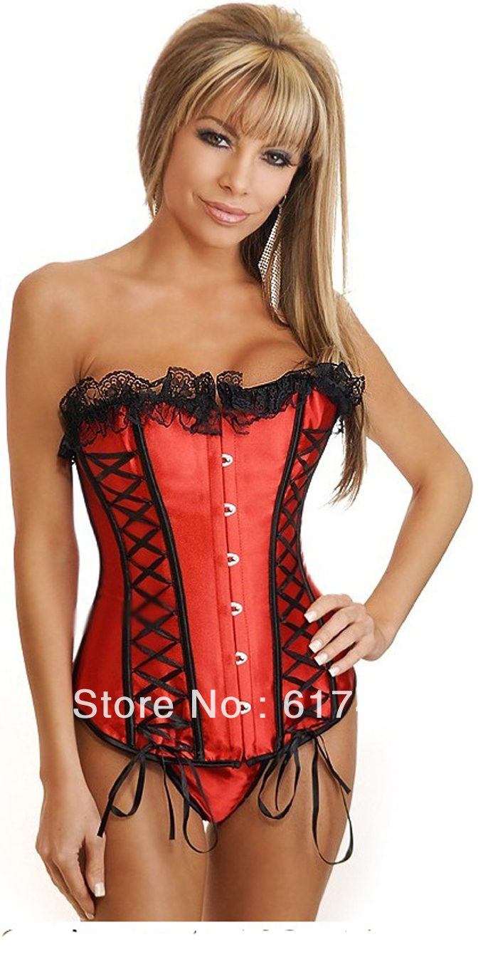 Wholesale Women intimates sexy lingerie satin Lace-Up Lover Burlesque Corset Red 2106