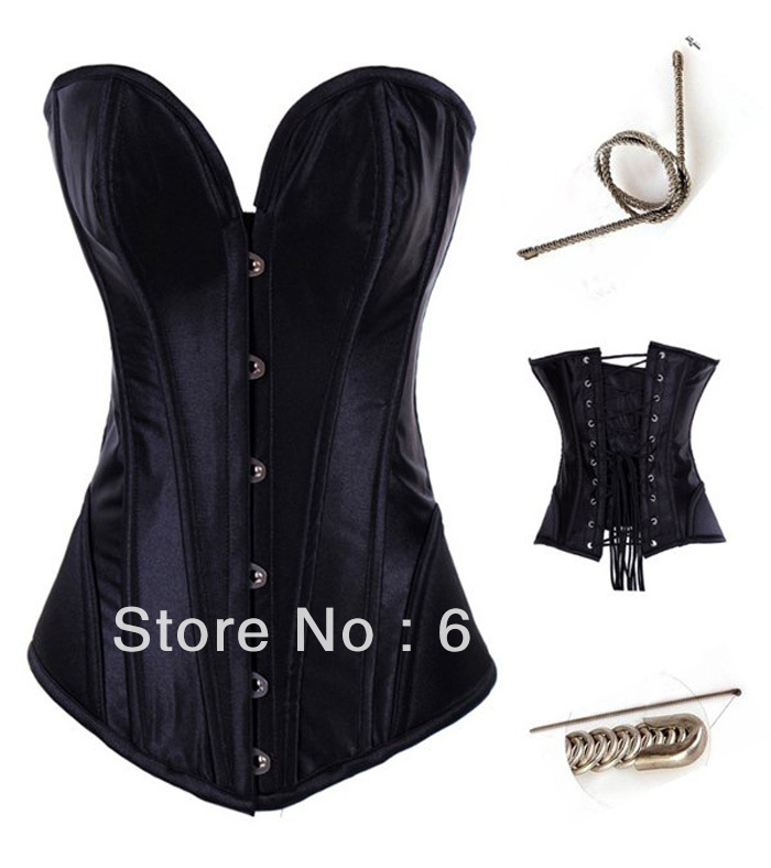 Wholesale  Women intimates sexy lingerie  steel bone satin corset overbust black 830