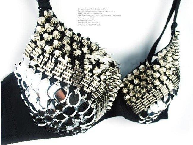 Wholesale  Women Party Disco 3/4 CUP Spike Stud Design Metallic Punk Dance Bra Sexy bras fo women