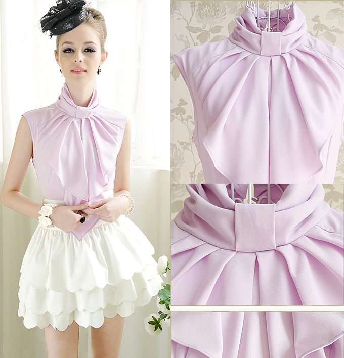 Wholesale Women's Sleeveless Shirt&Blouse Bow-tie Collar Women's Blouses OL style E4241