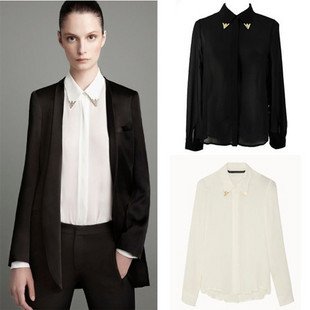 Wholesale Women's Vintage White Black Blouses Shirts European Style 3-050