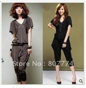 Wholesale women V neck Jumpsuit short sleeve overall casual romper harem Crop pants mix order