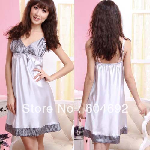 Wholesale*Womens Sexy Lace Imitated Silk Braces Night Skirt Dress Robe Sleepwear PajamasJX0092