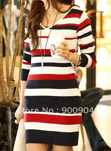 wholesales 2012 NWT SP193 Colorful Slim Striped Dress Sweater Jumpers (2 Colors)