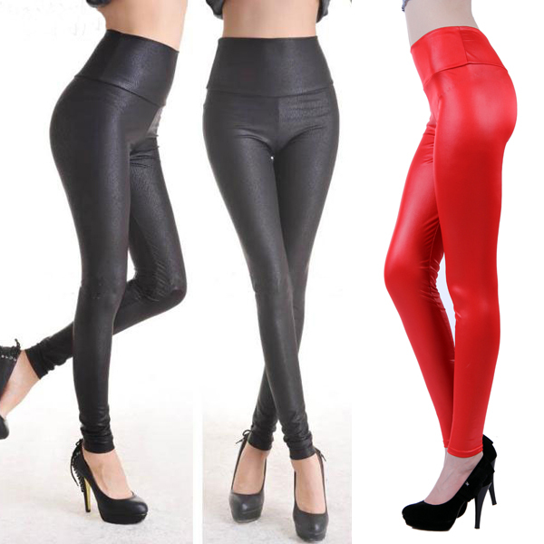 Wholesales New arrival 2013 women's fashion sexy leather black and red leopard print elastic legging