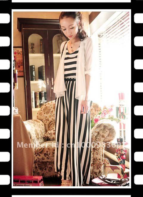 Wholesales -- NEW Summer Women's pants fashion personality Casual Loose Sleeveless Waist Lady's Striped jumpsuit Rompers Pants