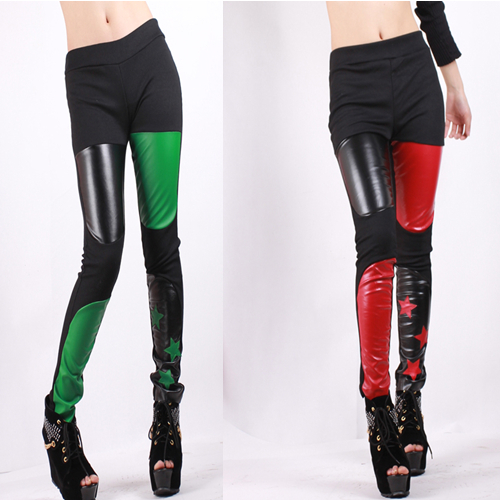 Wholesales Spring 2013 leather pants patchwork thread legging autumn and winter slim 09 women's