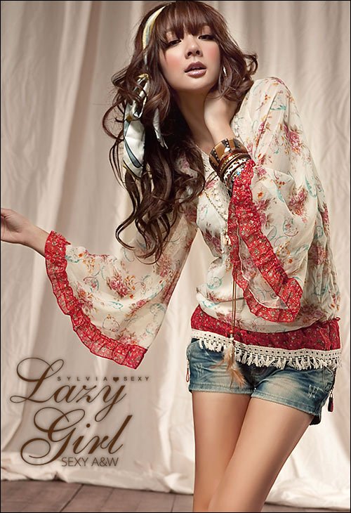 Wholsale 2012 New Summer romantic flower Printed Women's Chiffon Shirts,Lady's Blouse,Free Shipping