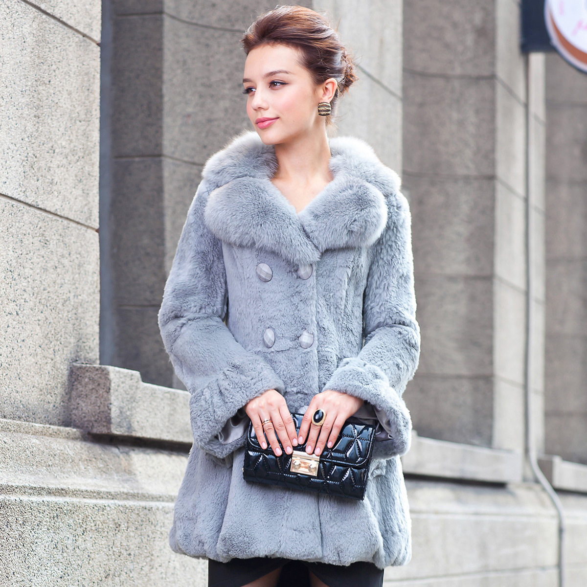 Whosale! 2012 fur coat female high quality rabbit hair fox fur slim lj9019