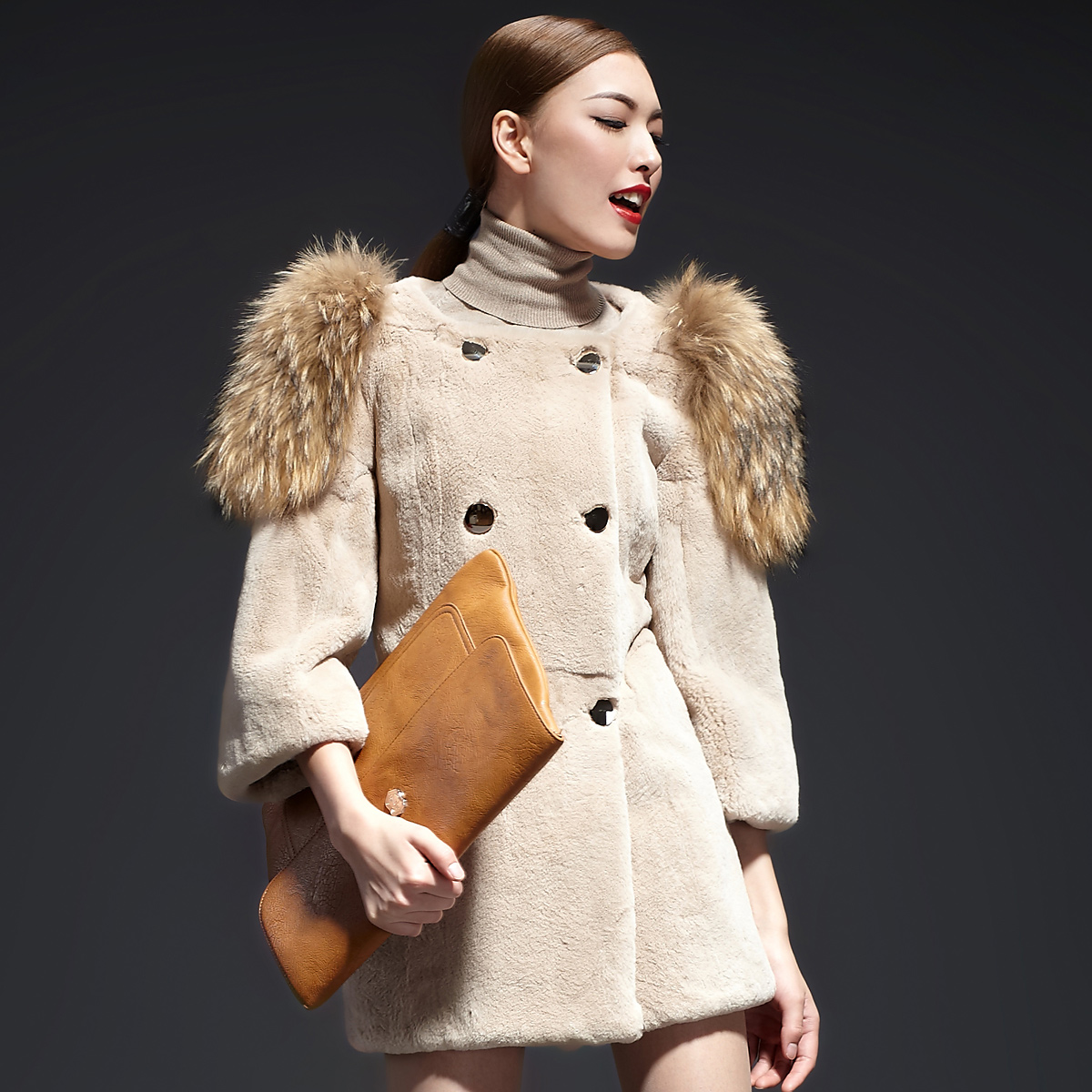 Whosale! 2013 fur coat top full leather rabbit plush raccoon fur slim outerwear lj6033