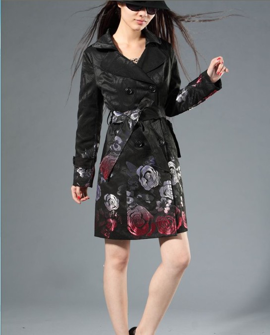 Wilona 2012 autumn plus size double breasted female outerwear autumn and winter rose jacquard trench