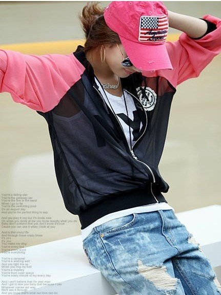 Wind color block sports medal zipper short jacket  Free delivery